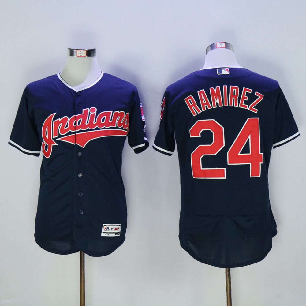 Men Cleveland Indians 24 Ramirez Blue MLB Jerseys